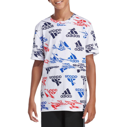 ADIDAS Boys Tops S / White ADIDAS - KIDS - Short Sleeve Glitchy All Over Print T-shirt