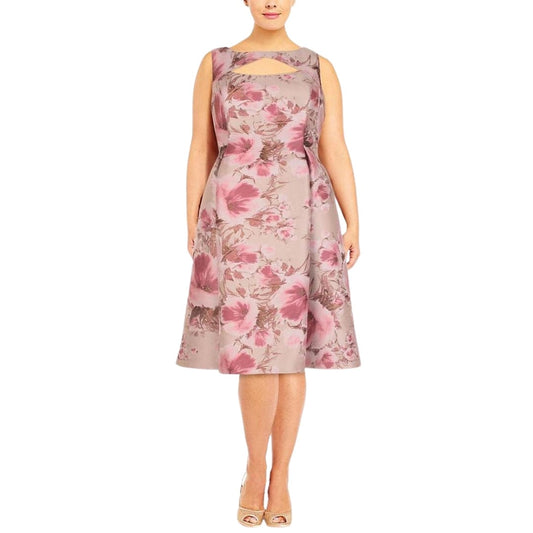 ADRIANNA PAPELL Womens Dress L / Multi-Color ADRIANNA PAPELL - Floral Jacquard Fit & Flare Dress