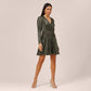 ADRIANNA PAPELL Womens Dress XS / Black ADRIANNA PAPELL - Long-Sleeve Metallic Shimmer Short Dress