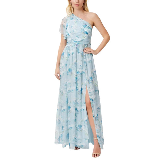 ADRIANNA PAPELL Womens Dress L / Blue ADRIANNA PAPELL - One Shoulder Long Dress