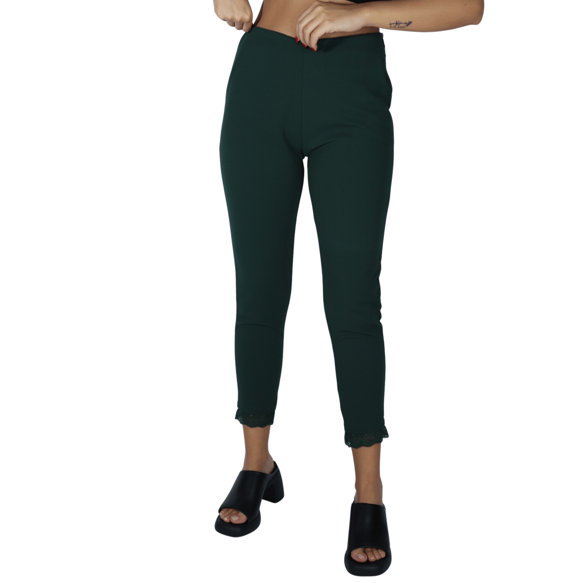 AERFAN Womens Bottoms M / Green / 28 AERFAN - Detail hem pants