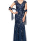 ALEX EVENINGS Womens Dress M / Navy ALEX EVENINGS - Embellished-Lace Embroidered Illusion