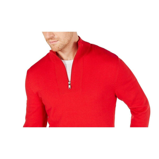 ALFANI Mens Tops S / Red ALFANI -  1/2 Zip Ribbed Trim Sweater