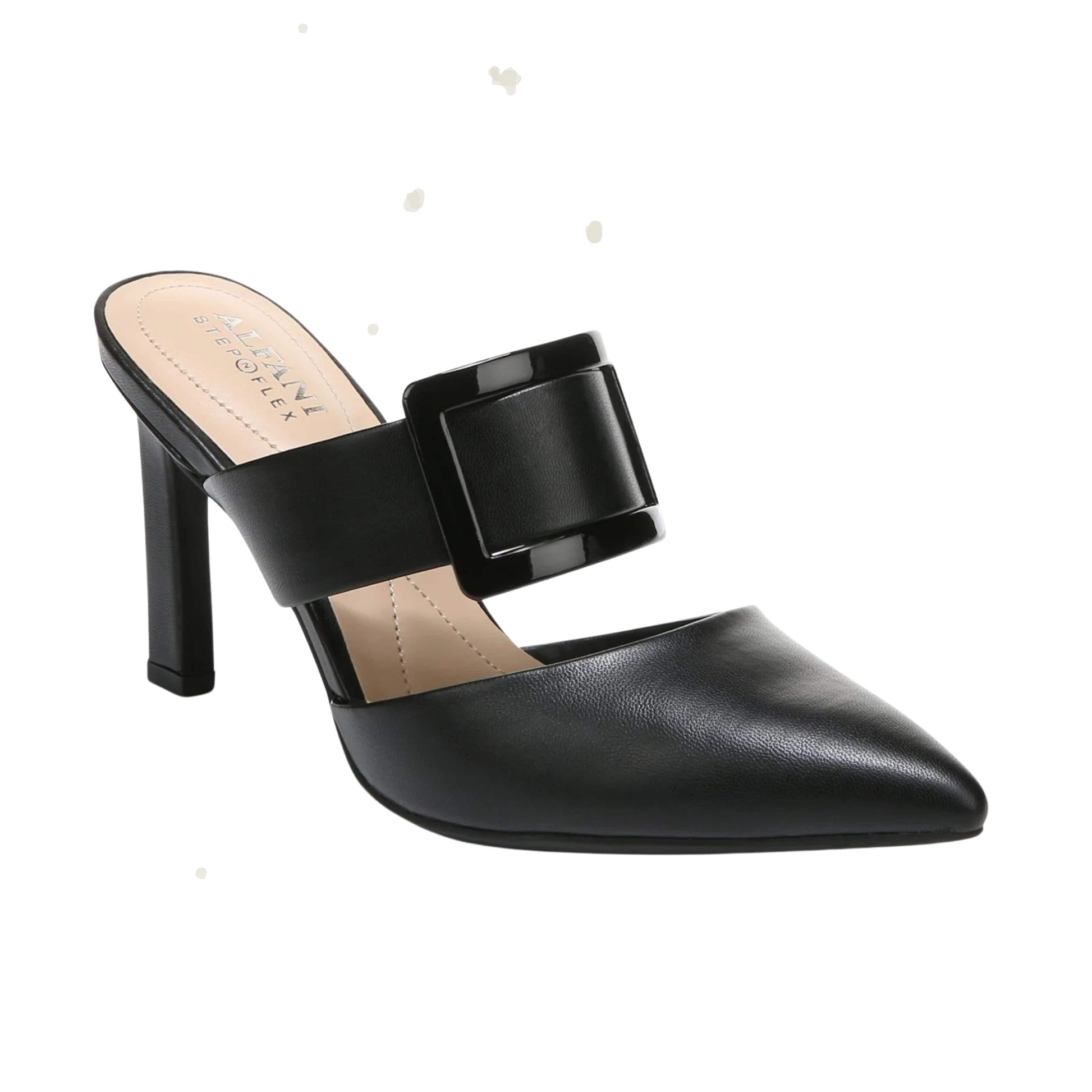 ALFANI Womens Shoes 42 / Black ALFANI - Black Buckle Accent Pointed Toe Stiletto Slip On Dress Heeled Mules Shoes