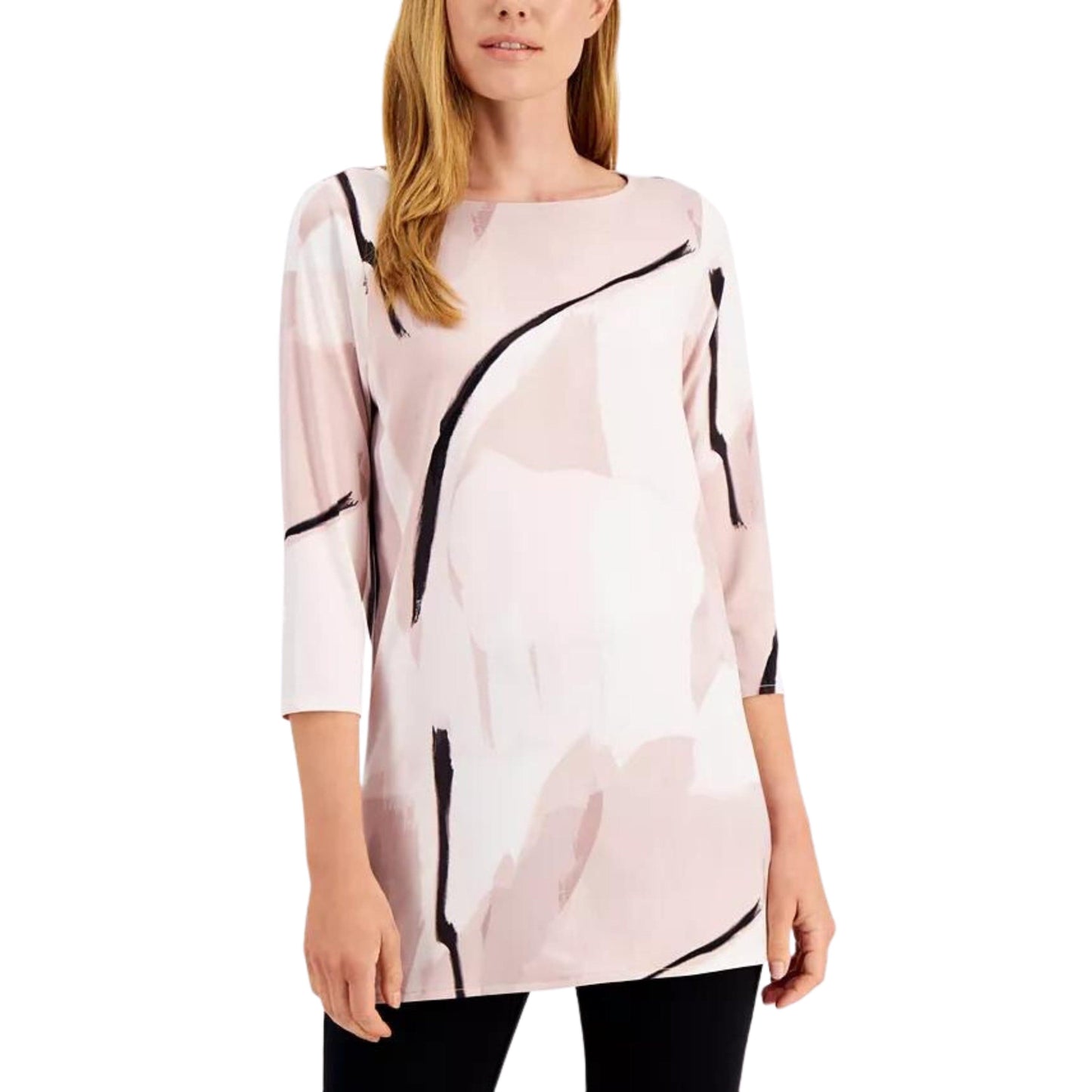 ALFANI Womens Tops Petite XS / Pink ALFANI - Printed Boat-Neck Tunic Top