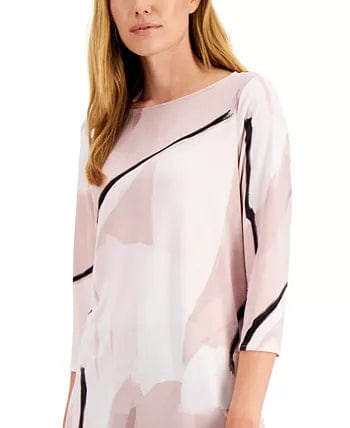 ALFANI Womens Tops Petite XS / Pink ALFANI - Printed Boat-Neck Tunic Top