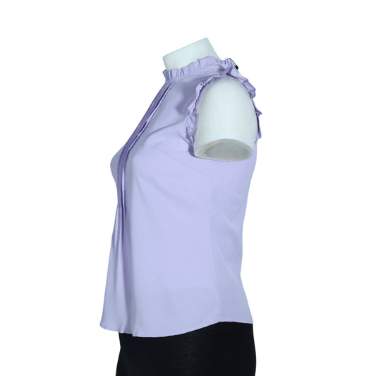 ALLEGRA K Womens Tops M / Purple ALLEGRA K - Ruffled Mandarin Collar Sleeveless Pleated Work Blouse