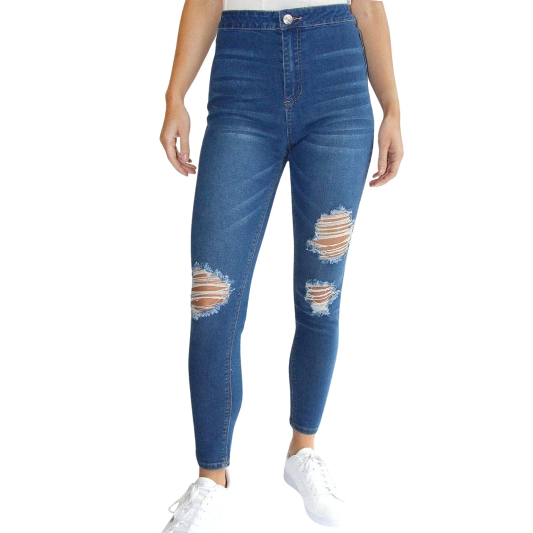 ALMOST FAMOUS L / Blue ALMOST FAMOUS - High-Rise Ripped Jeggings