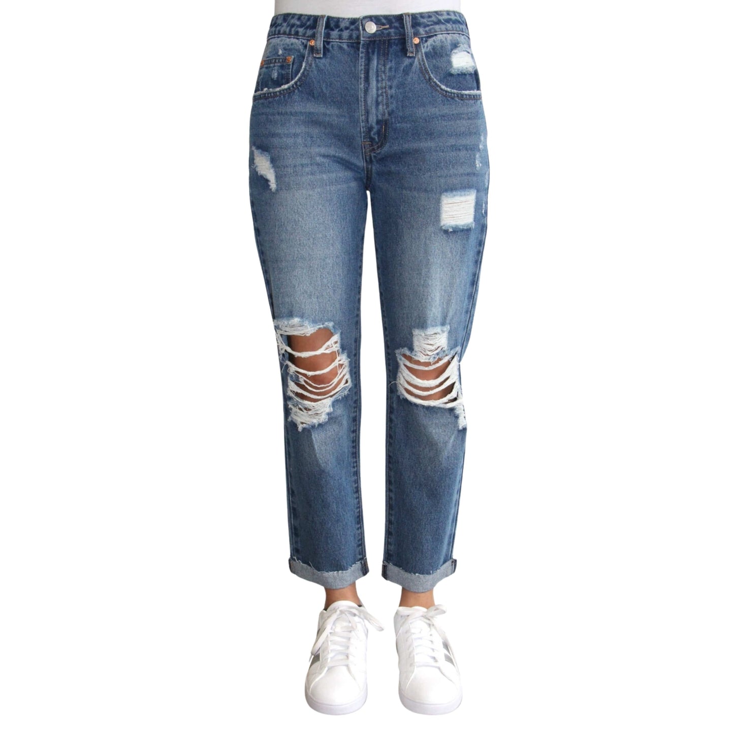 ALMOST FAMOUS Womens Bottoms XS / Blue ALMOST FAMOUS - Destructed Frayed-Cuff Jeans