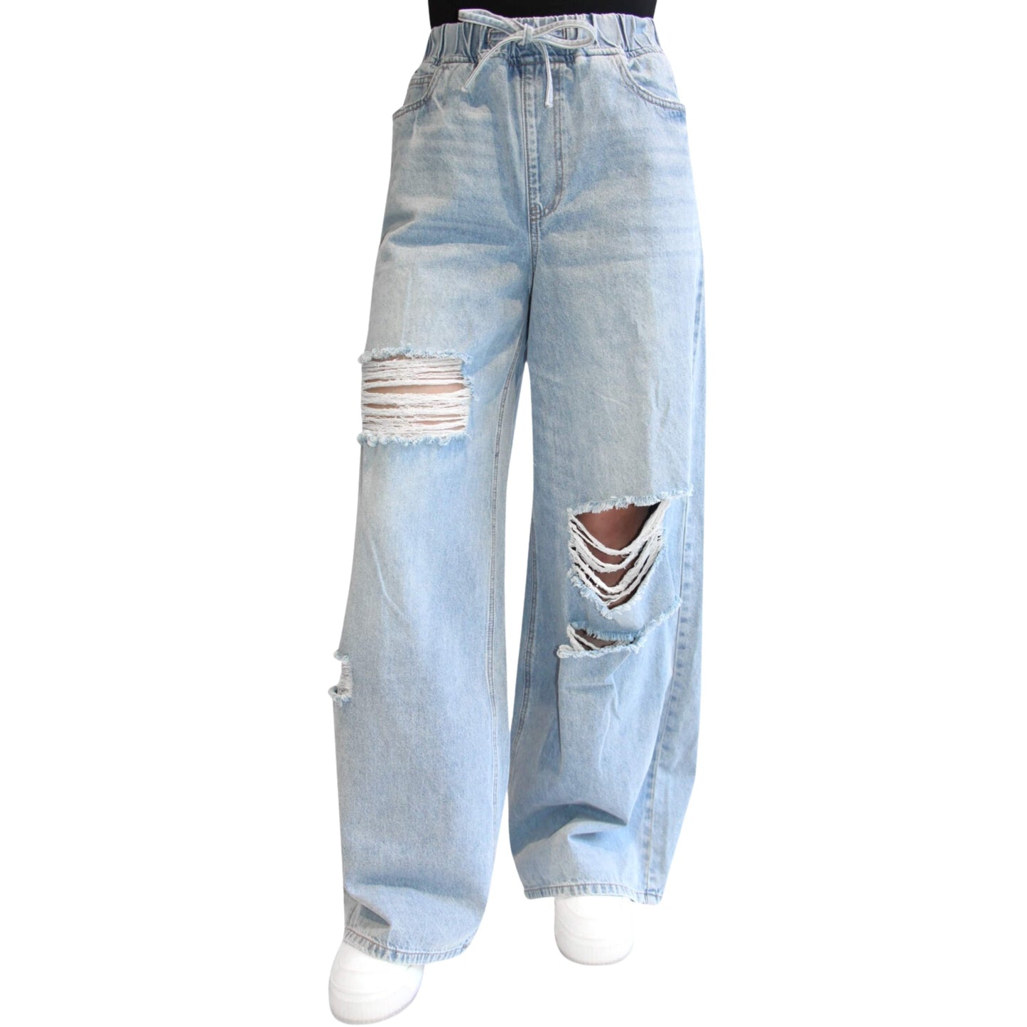 ALMOST FAMOUS Womens Bottoms S / Blue ALMOST FAMOUS -  Drawstring-Waist Baggy Wide-Leg Jeans