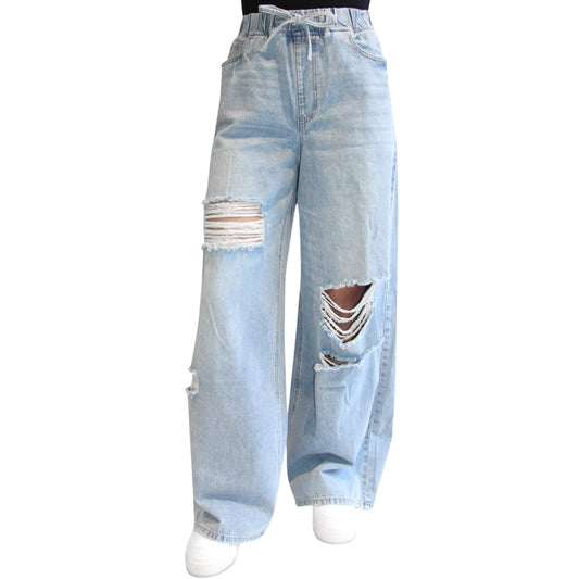 ALMOST FAMOUS Womens Bottoms S / Blue ALMOST FAMOUS -  Drawstring-Waist Baggy Wide-Leg Jeans