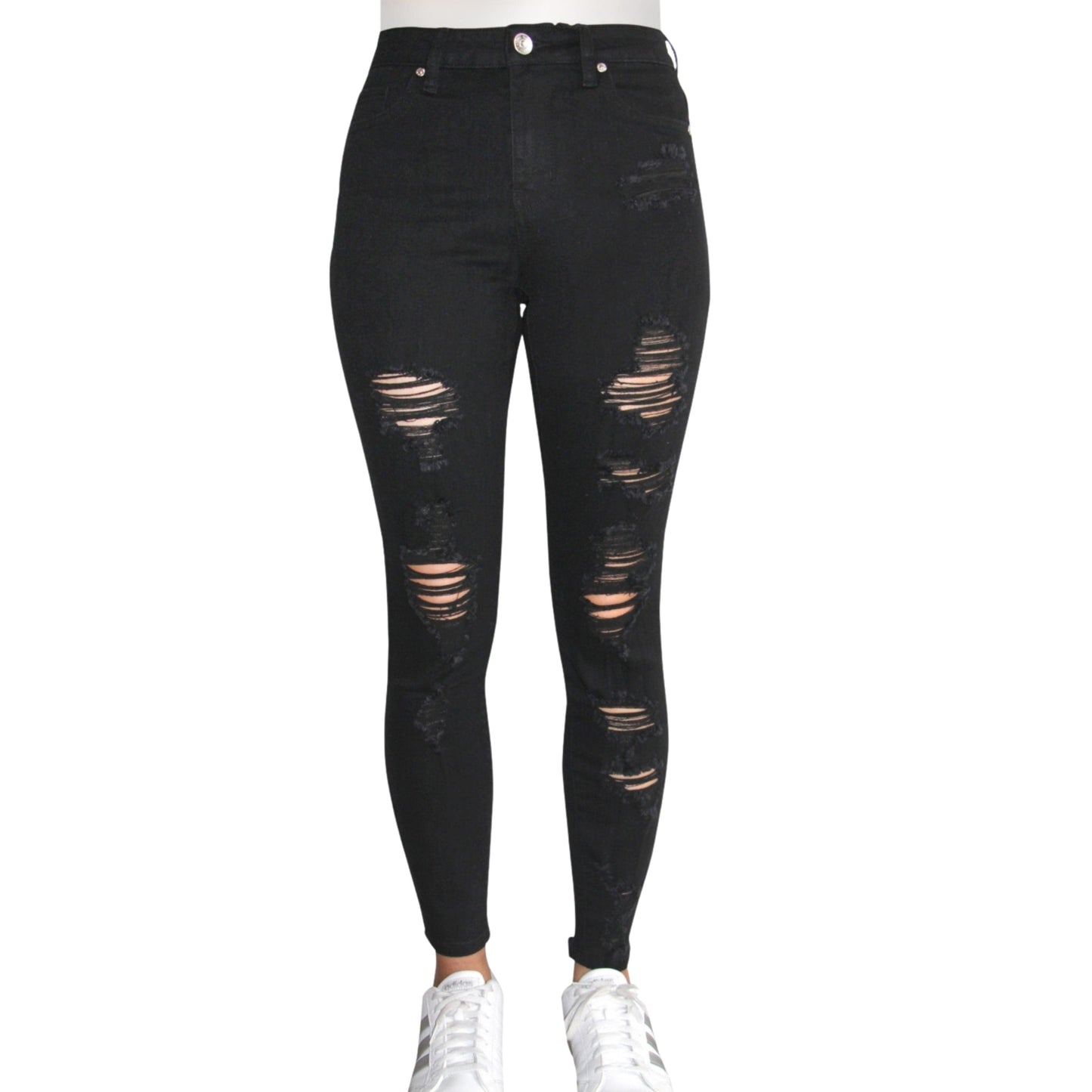 ALMOST FAMOUS Womens Bottoms M / Black / 28-29 ALMOST FAMOUS - High Rise Destructed Skinny Jeans