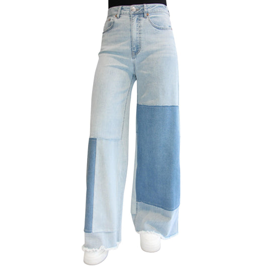 ALMOST FAMOUS Womens Bottoms S / Blue ALMOST FAMOUS -  High-Rise Patchwork Wide-Leg Jeans