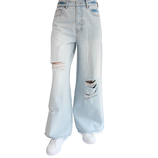 ALMOST FAMOUS Womens Bottoms M / Blue ALMOST FAMOUS -  Ripped Wide-Leg Jeans