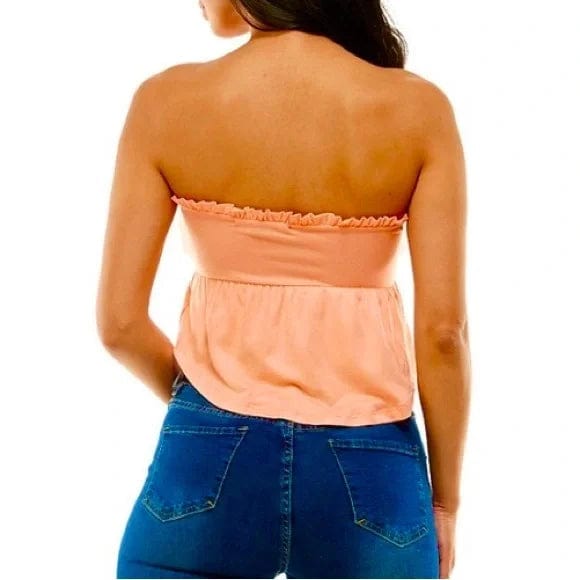 ALMOST FAMOUS Womens Tops L / Coral ALMOST FAMOUS - Ruffled Tie-Front Tube Top