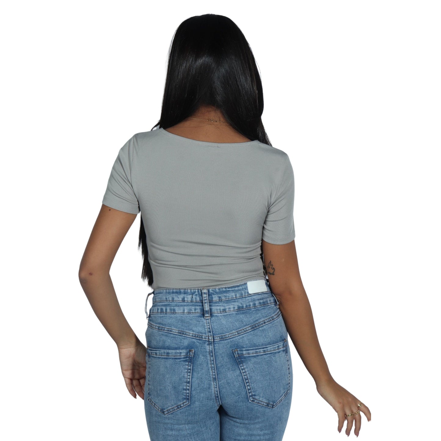 AMISU Womens Tops S / Grey AMISU - Short Sleeve Blouse