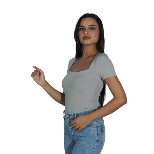 AMISU Womens Tops S / Grey AMISU - Short Sleeve Blouse