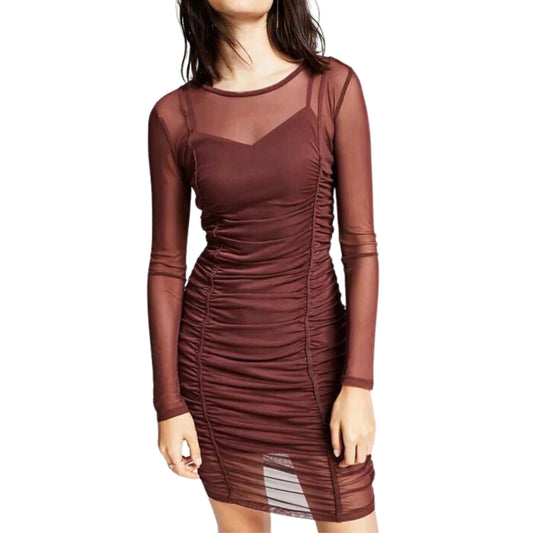 AND NOW THIS Womens Dress S / Brown AND NOW THIS - Ruched Mesh Dress