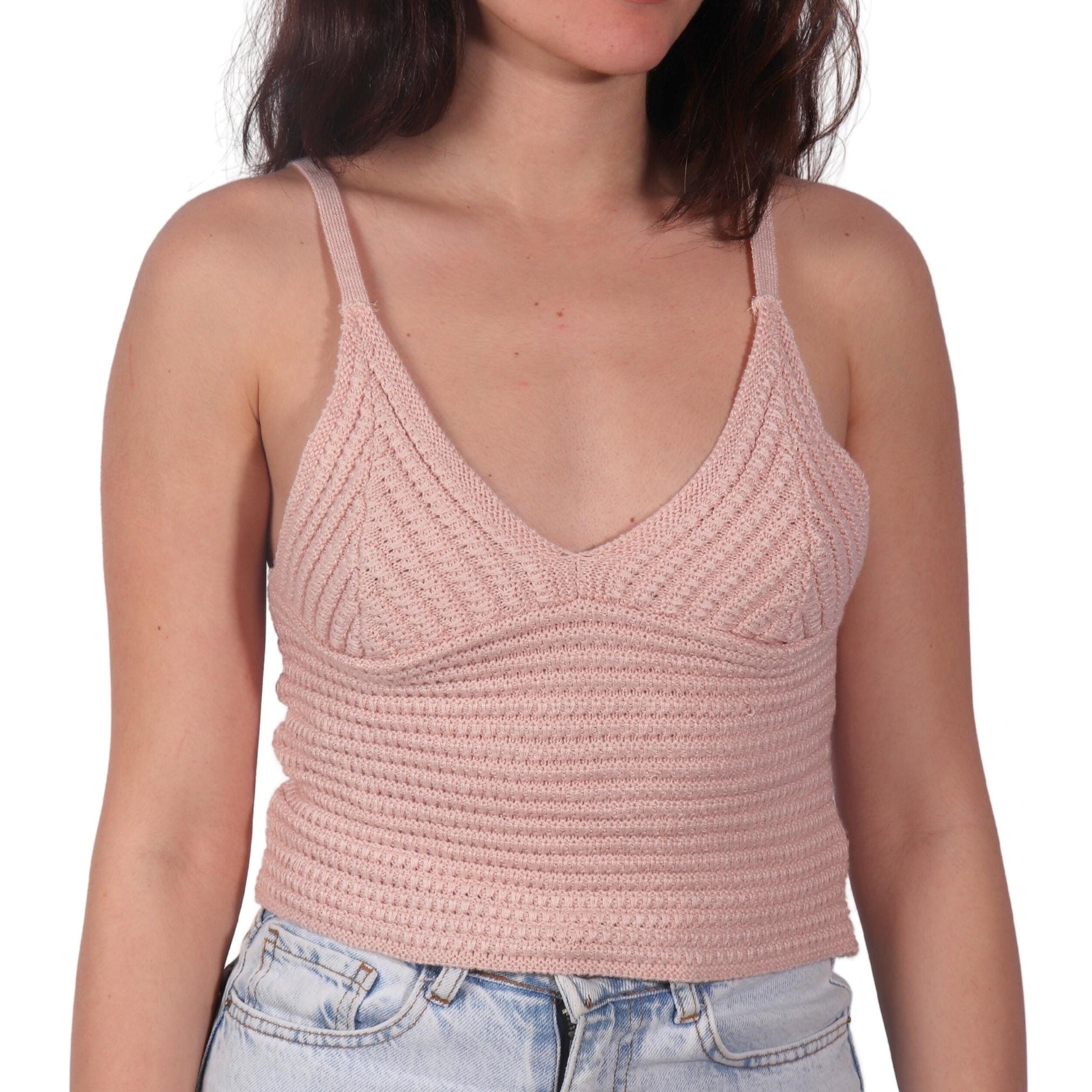 AND NOW THIS Womens Tops XS / Pink AND NOW THIS - V Neck Crop Top