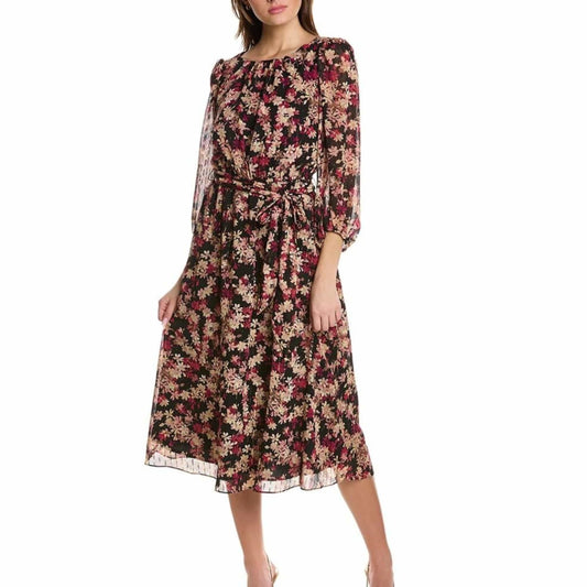 ANNE KLEIN Womens Dress S / Multi-Color ANNE KLEIN - Long Sleeve Floral Print Chiffon MIDI Dress