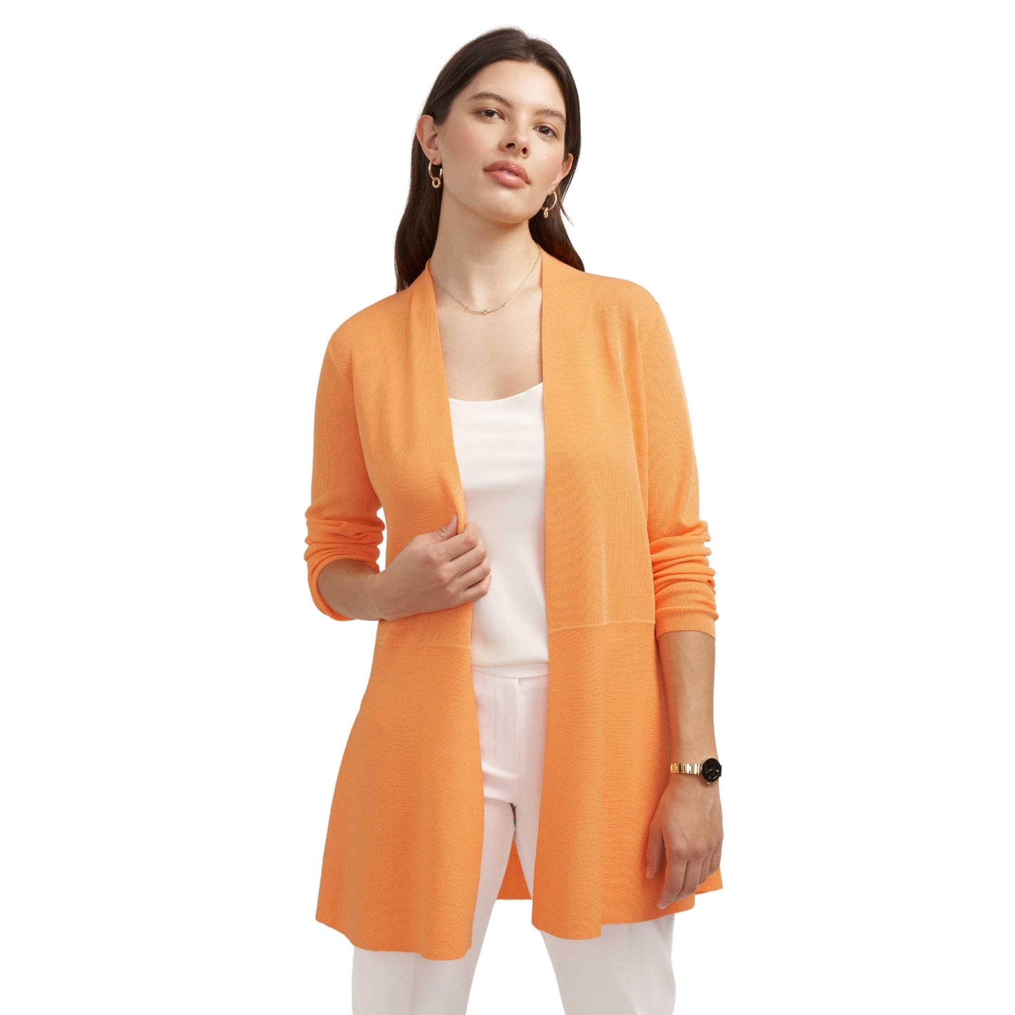 ANNE KLEIN Womens Jackets XXS / Orange ANNE KLEIN - Open Front Longline Cardigan