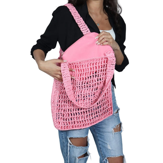 AQUA Beach Bags Pink AQUA - Crochet Tote