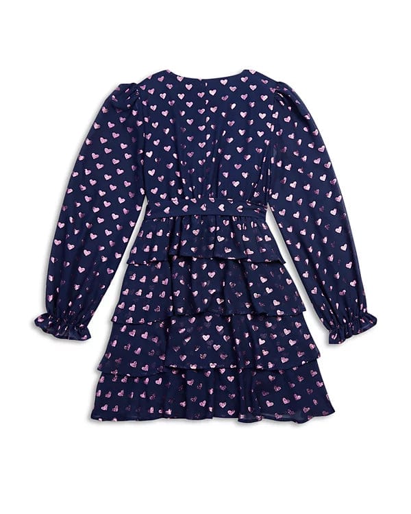 AQUA Girls Dress L / Navy AQUA - KIDS - Long Sleeved Metallic Heart Dress