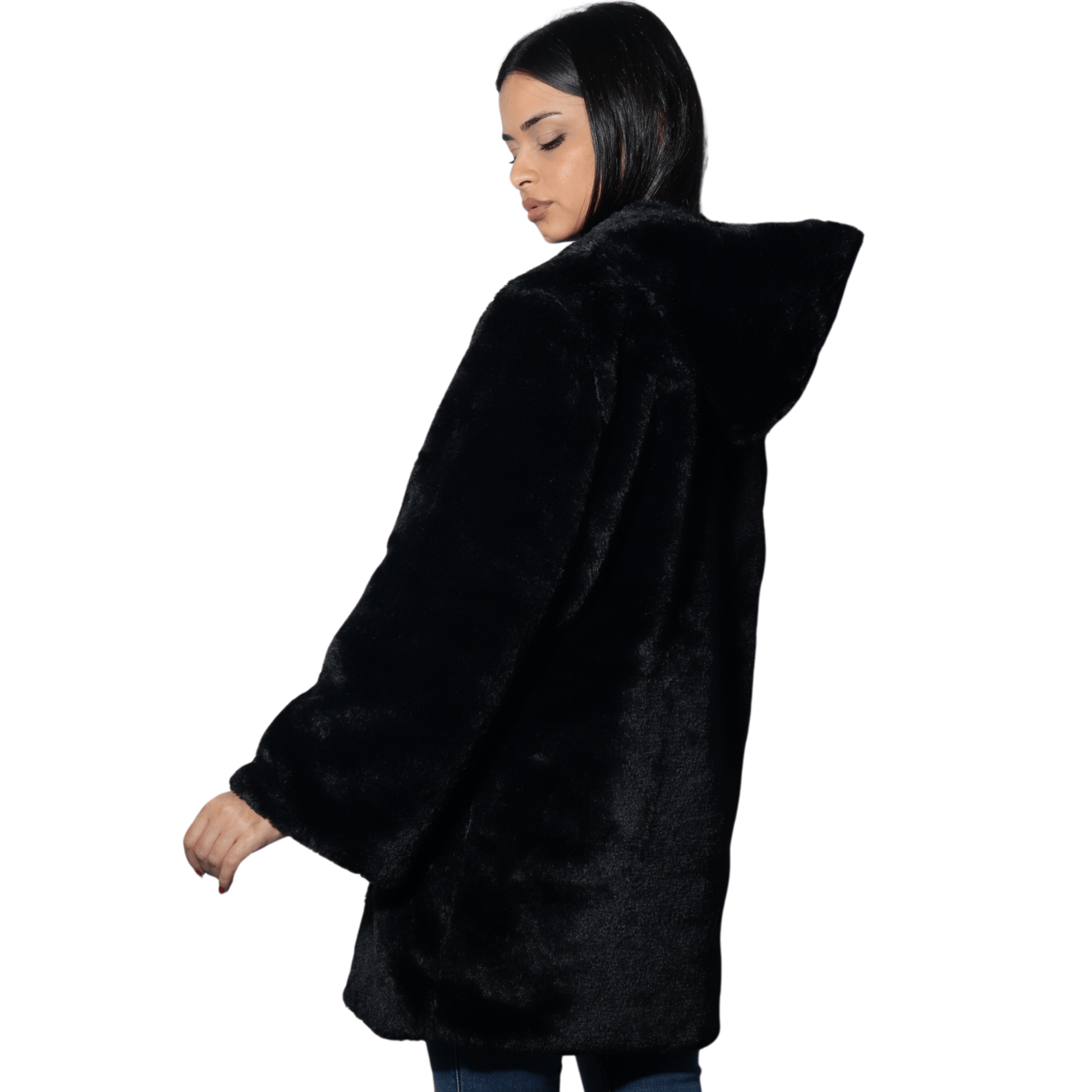 ART LOVE Womens Jackets S / Black ART LOVE - Hooded faux fur jacket