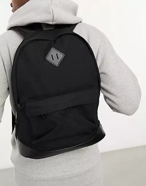 ASOS Men Bags Black ASOS - Canvas Backpack With Faux Leather Base