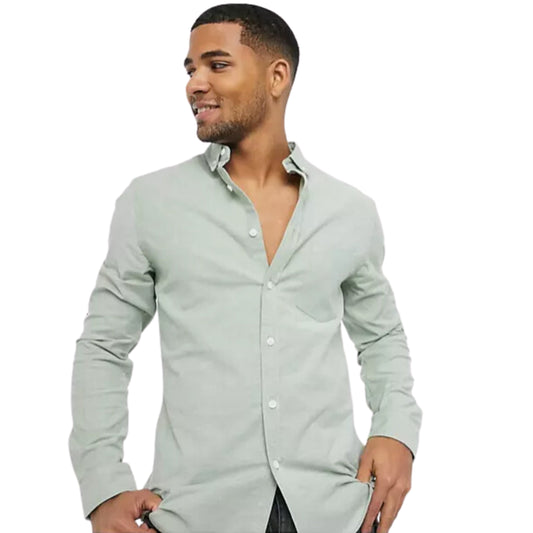 ASOS Mens Tops L / Green ASOS -  Slim fit yarn dye oxford shirt