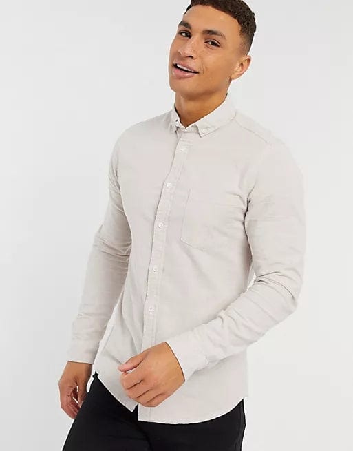 ASOS Mens Tops XL / White ASOS -  Slim Fit Yarn Dye Oxford Shirt