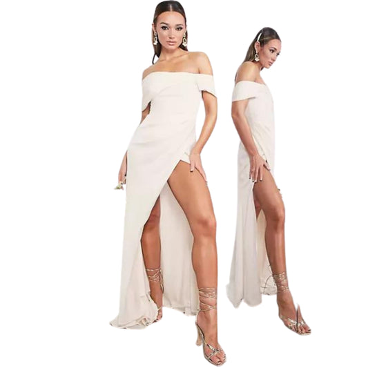 ASOS Womens Dress L / Off-White ASOS -  Beatrice Bardot Drape Wrap Wedding Dress