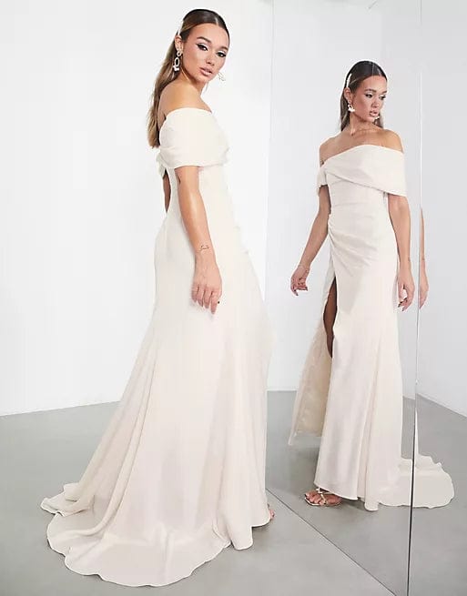 ASOS Womens Dress L / Off-White ASOS -  Beatrice Bardot Drape Wrap Wedding Dress