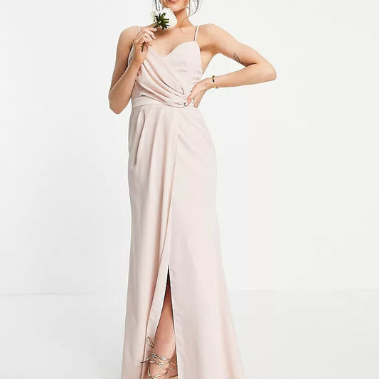 ASOS Womens Dress L / Pink ASOS - Bridesmaid Drape Cami Maxi Dress With Wrap Waist In Blush