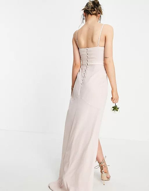 ASOS Womens Dress L / Pink ASOS - Bridesmaid Drape Cami Maxi Dress With Wrap Waist In Blush