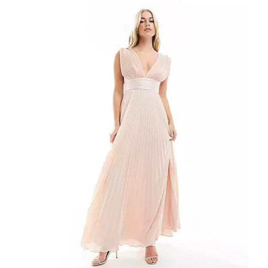 ASOS Womens Dress S / Pink ASOS -  Bridesmaid Pleated Cami Maxi Dress With Satin Wrap Waist