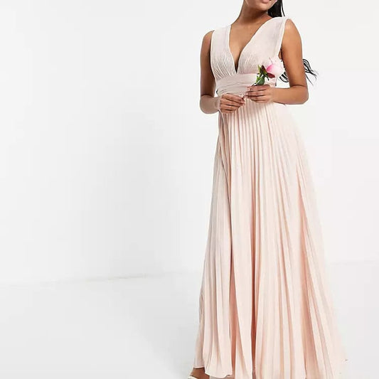 ASOS Womens Dress S / Pink ASOS -  Bridesmaid Pleated Cami Maxi Dress With Satin Wrap Waist