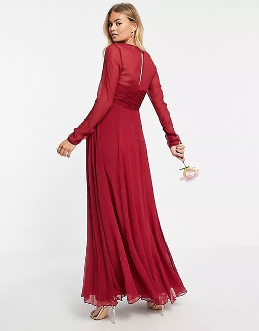 ASOS Womens Dress S / Red ASOS - Bridesmaid Ruched Waist Maxi Dress