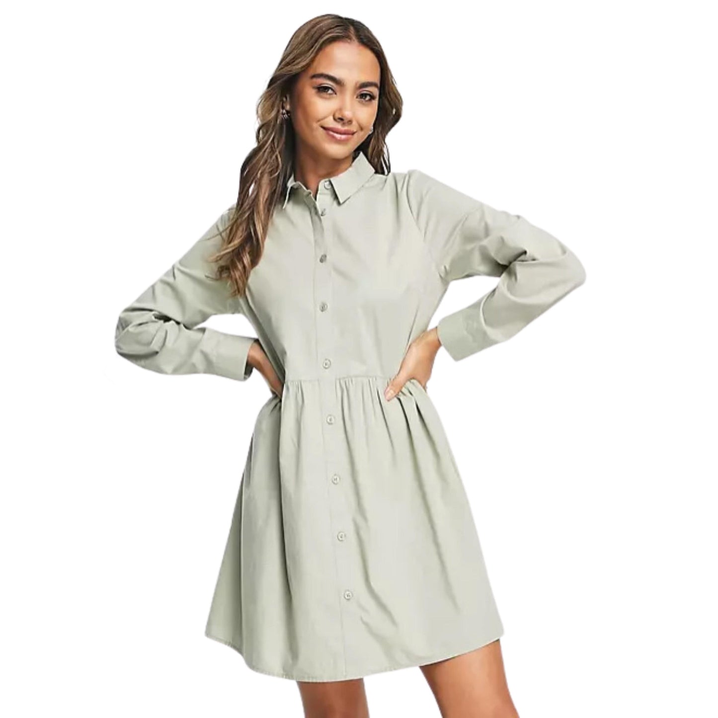 ASOS Womens Dress S / Green ASOS -  cotton mini smock shirt dress