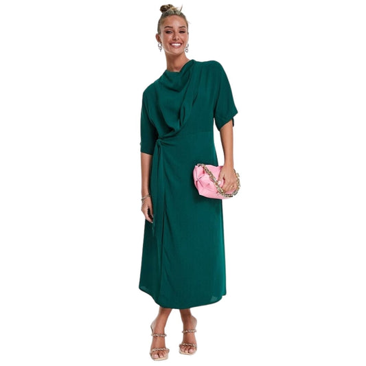 ASOS Womens Dress ASOS - Cowl Neck Midi Dress With Wrap Skirt