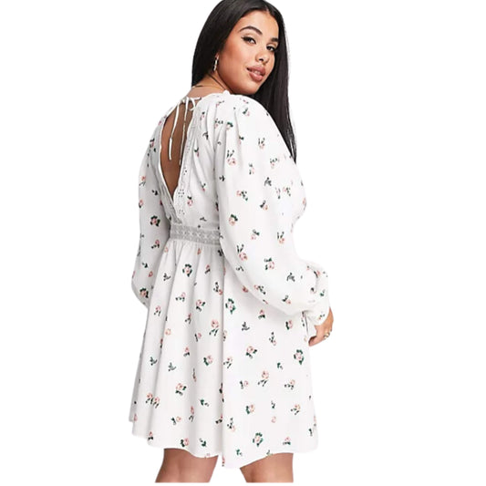 ASOS Womens Dress M / White ASOS - Curve lace insert mini skater dress in ditsy floral print