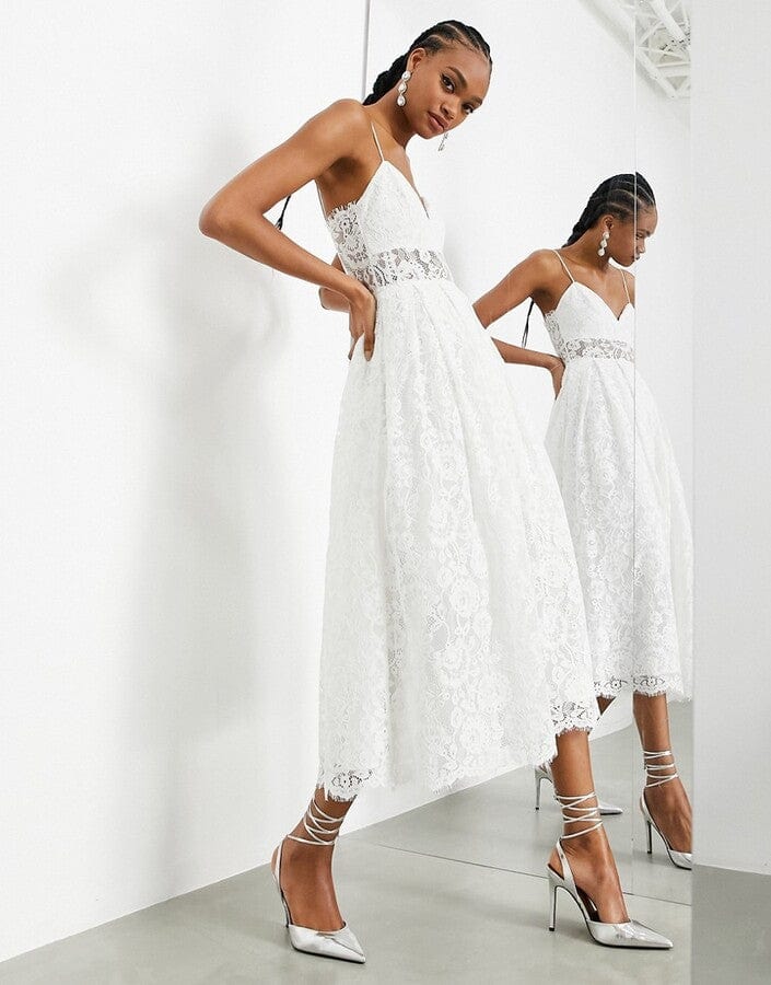 ASOS Hope Lace Cami Midi Wedding Dress In Ivory white Beyond Marketplace