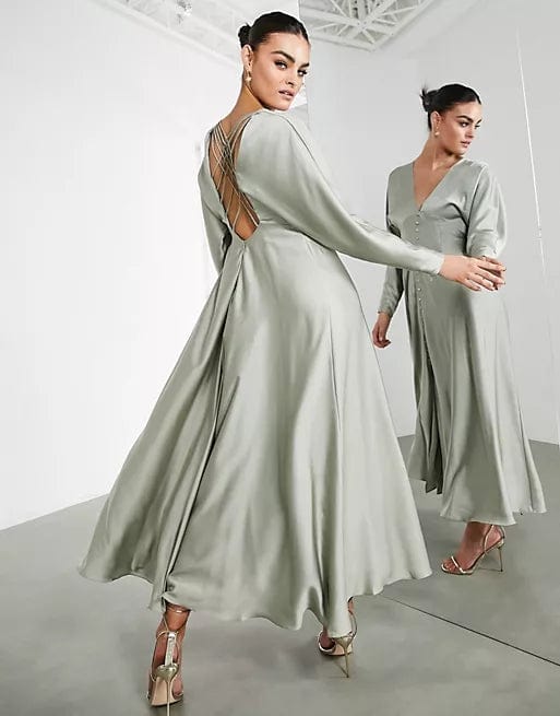 ASOS Womens Dress XS / Green ASOS - Long Dress With Crisscross Back