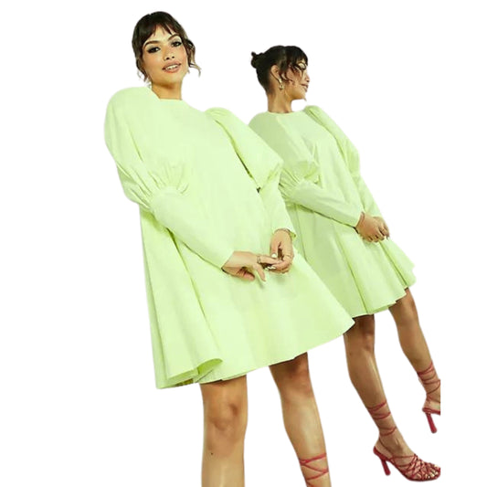 ASOS Womens Dress L / Green ASOS - Mini Dress With Puff Sleeve And Cut Out In Washed Lime