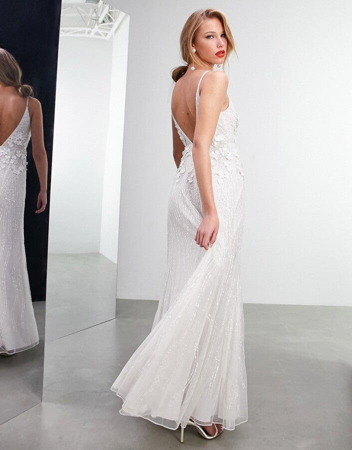ASOS Womens Dress ASOS - Natalia 3D Floral Embellished Cami Wedding Dress
