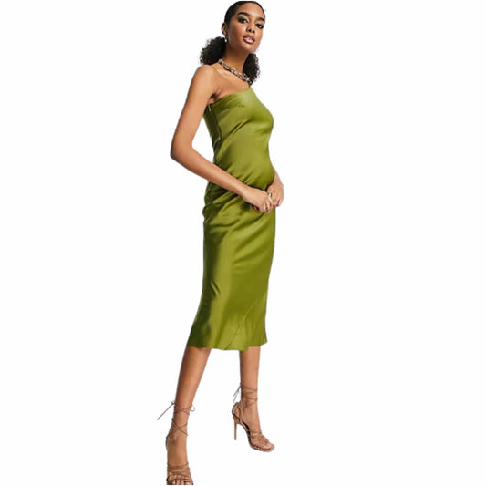 ASOS Womens Dress XL / Olive Green ASOS - One shoulder bias cut midi dress in satin