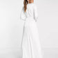 ASOS Womens Dress XXL / White ASOS - Sadie Pleated Plunge Wrap Wedding Dress In Satin
