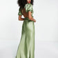 ASOS Womens Dress S / Green ASOS - Satin Bias Maxi Tea Dress With Belt