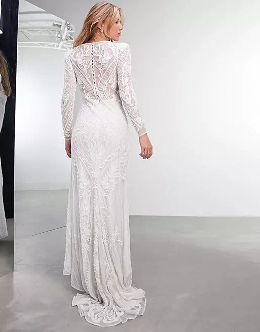 ASOS Womens Dress M / White ASOS -  Selena Embellished Placement Wedding Dress