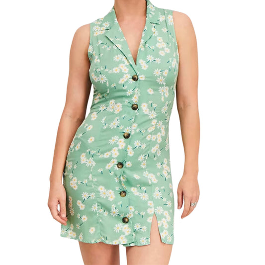 ASOS Womens Dress S / Green ASOS - Sleeveless Floral Print Shirt Dress